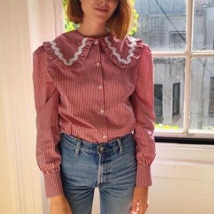 La Veste School Shirt 05 Red Gingham Blouse with Collar